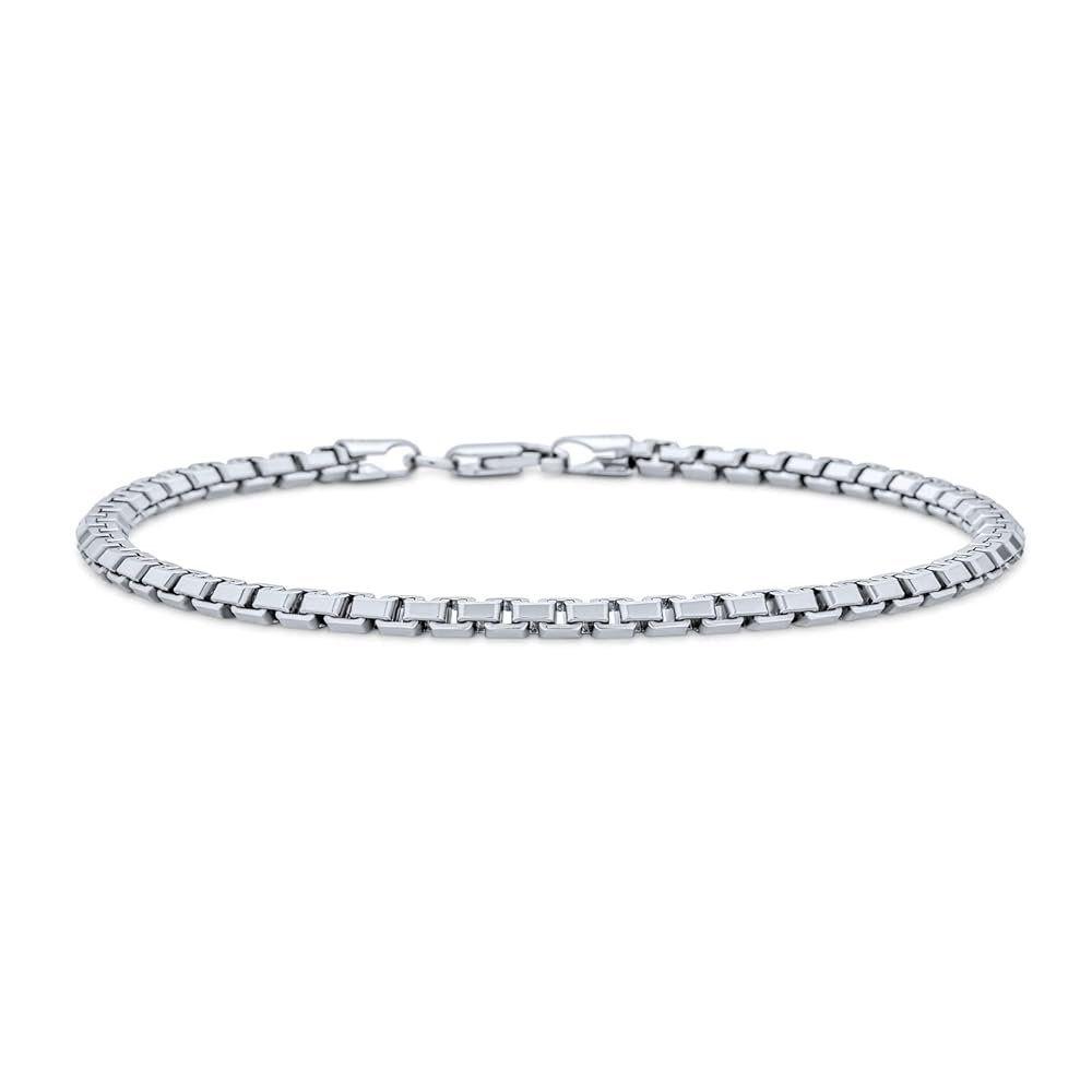 アクセサリー Sterling Silver Venetian Chain Bracelet 3mm 925 Sterling Silver Venetian Box Chain Bracelet Italian